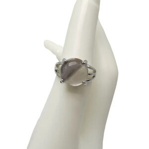 Gray Clear Quartz Boho Round Shape Dome Ring Size 6 Silver Tone Vintage